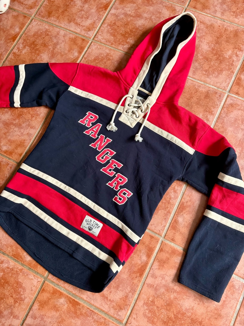 Old Time Hockey Henrik Lundqvist NY Rangers Lace Up Jersey Hoodie Men's S  Navy